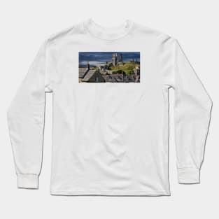 Corfe Castle, Dorset, UK, Over the Village Rooftops Long Sleeve T-Shirt